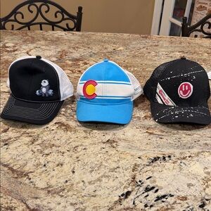 Set of 3 trucker hats !! Breathable lightweight and fun - Black, Blue, and Black